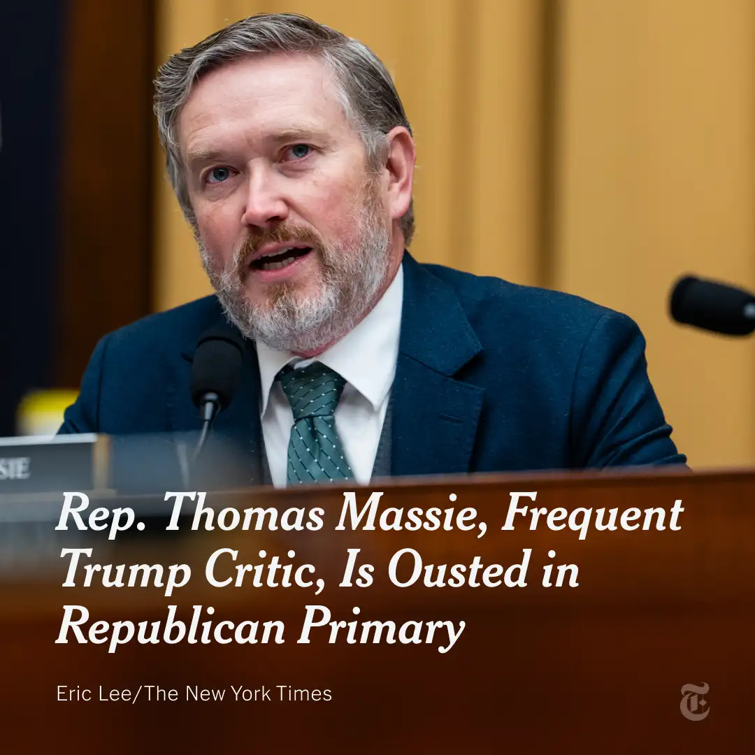 Breaking News: Rep. Thomas Massie of Kentucky lost his GOP primary to a Trump-backed challenger. Ma…