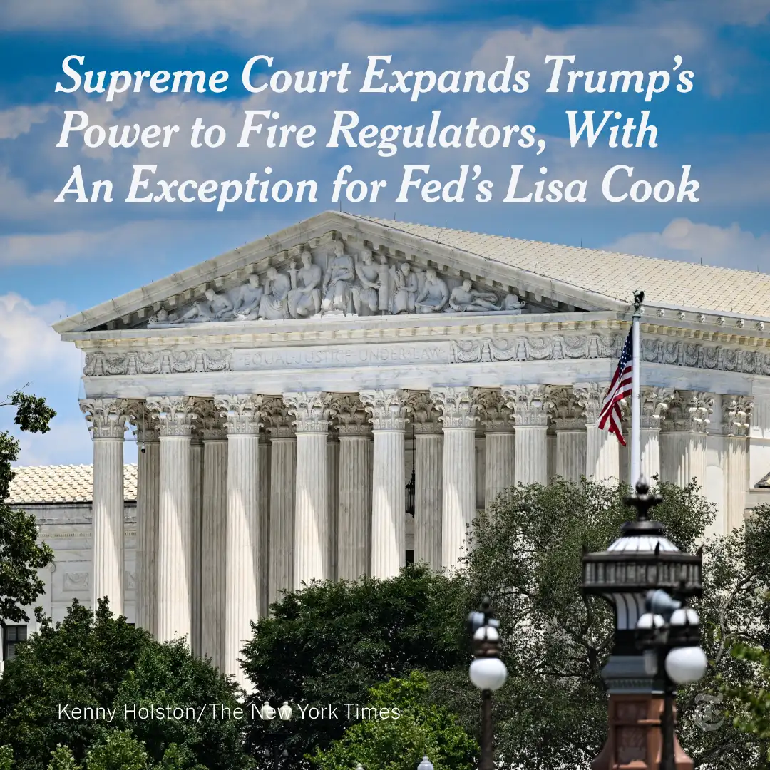 The Supreme Court ruled on Monday that President Trump could fire independent regulators for any re…